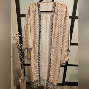 Elegant Beige and Black Women's Kimono Robe